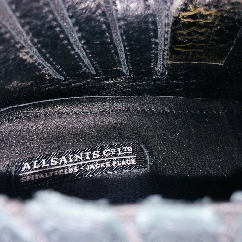 All Saints Black Leather Utilitarian Western Ankle Boots/Booties size 40 | US 10 - Picture 10 of 13